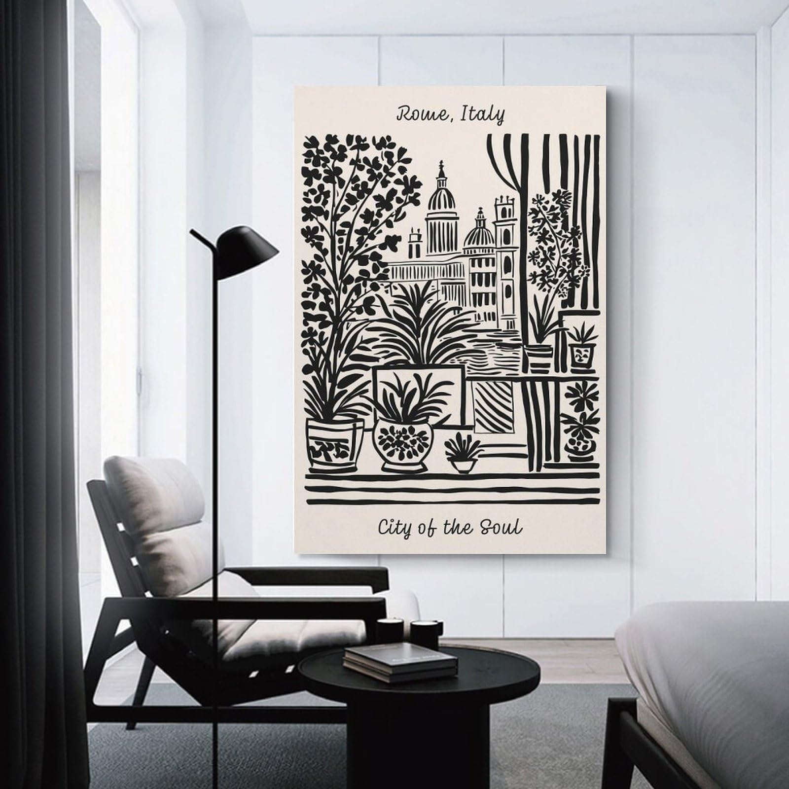 Junmoney Canvas Wall Decor Rome Cityscape with Plants, 16x24inch(40x60cm), for Gallery Wall Layouts in Home Or Office, Home Wall Art for Statement Displays