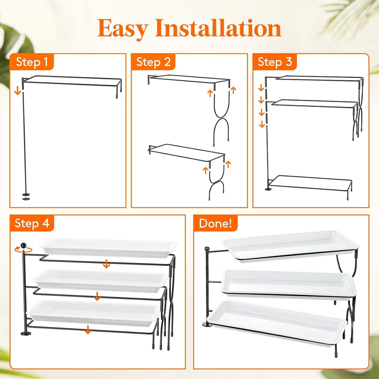 Lifewit 3 Tier Serving Tray, 36 x 17 cm/14 x 6.5 White Plastic Tiered Food Serving Platters, Rotating Tiered Tray Stand for Party with Black Collapsible Metal Stand, Dessert Table Stands for Cookies - Image 8