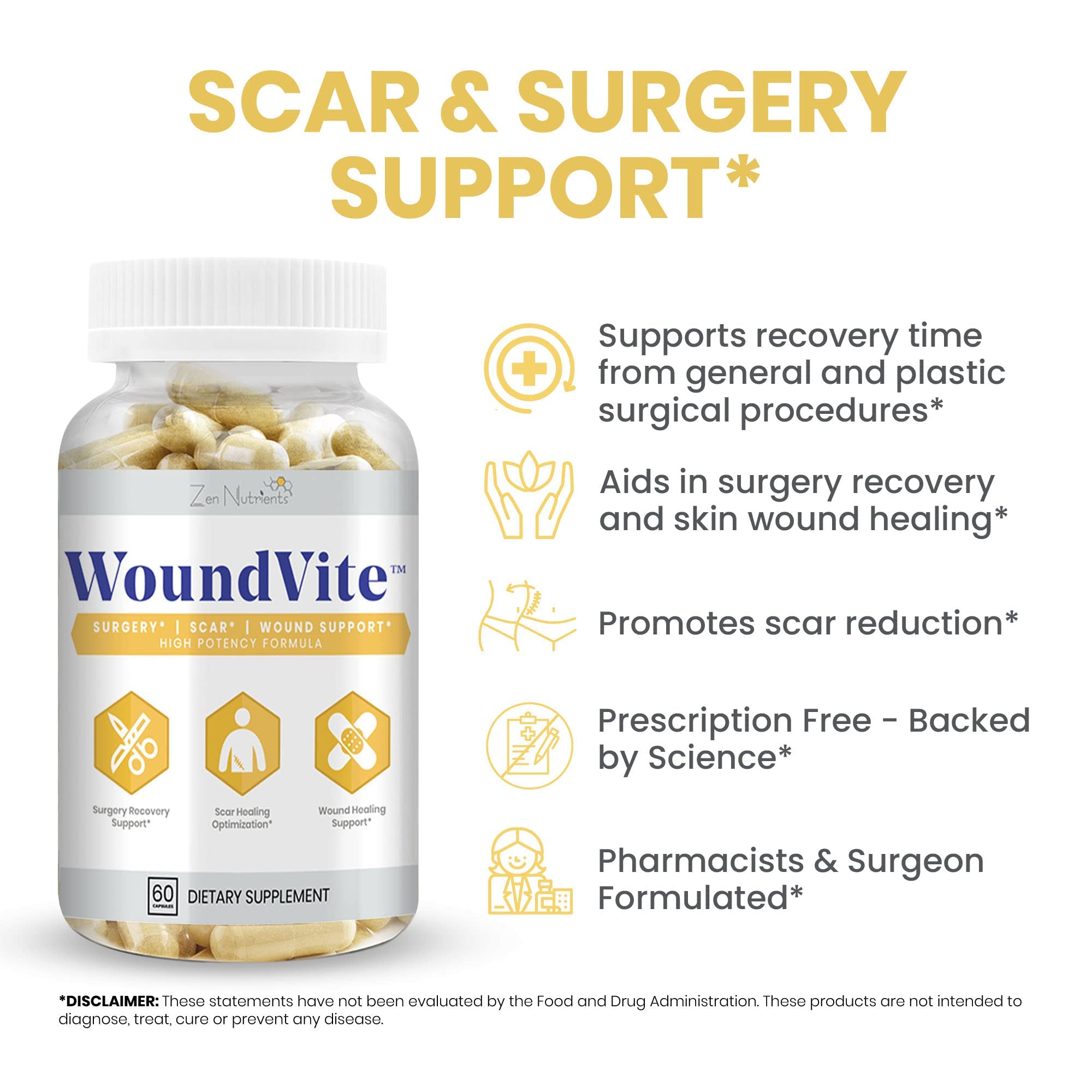 Buy Zen Nutrients WoundVite Pre & Post Surgery Support, Scar & Wound Care, Scar Treatment