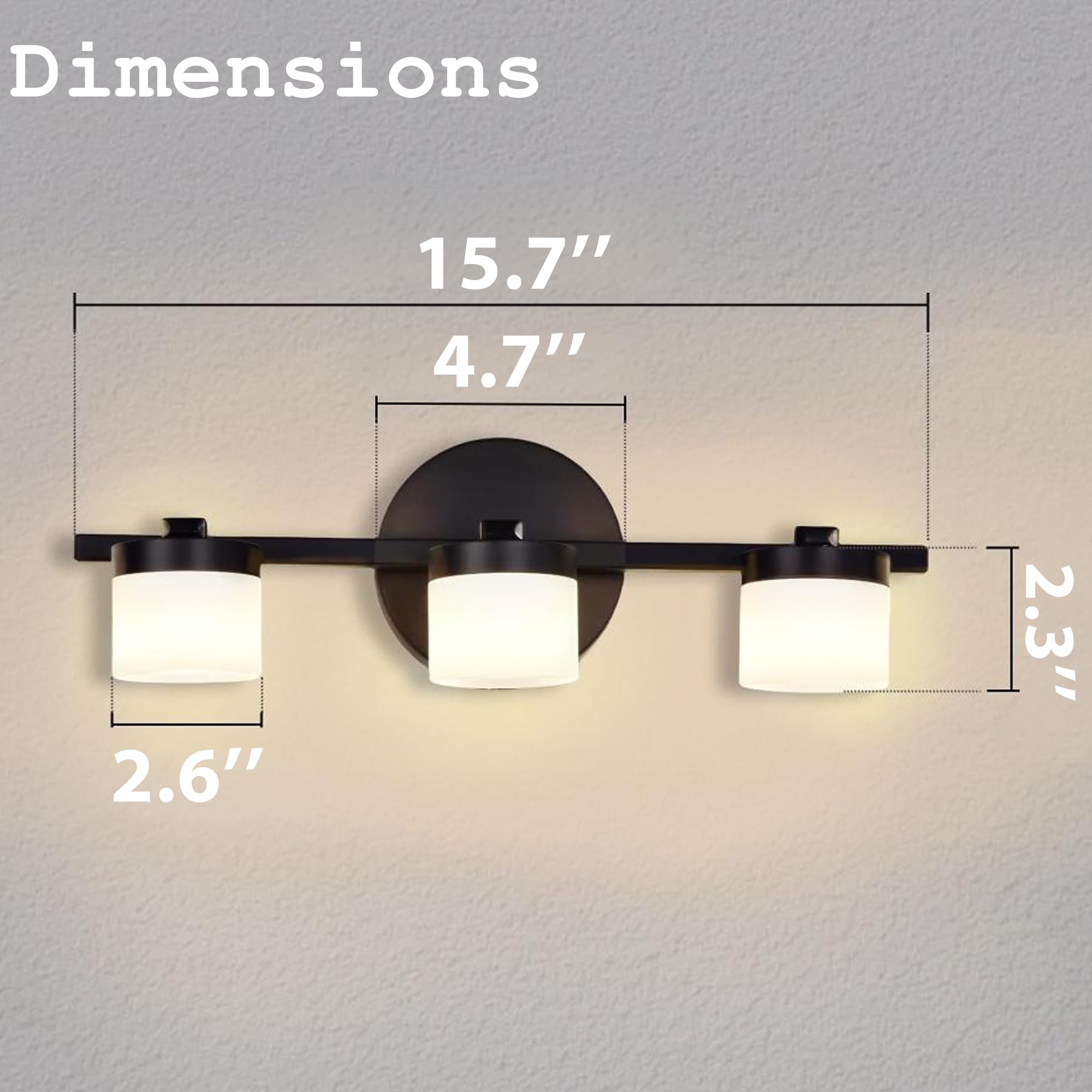 Alighting Moderne 3-flammige LED Badezimmer Wandleuchte in Schwarz – 40 cm breit, mit 3000K warmweißem Licht & satinierten Acrylschirmen, ideal für Spiegelbeleuchtung