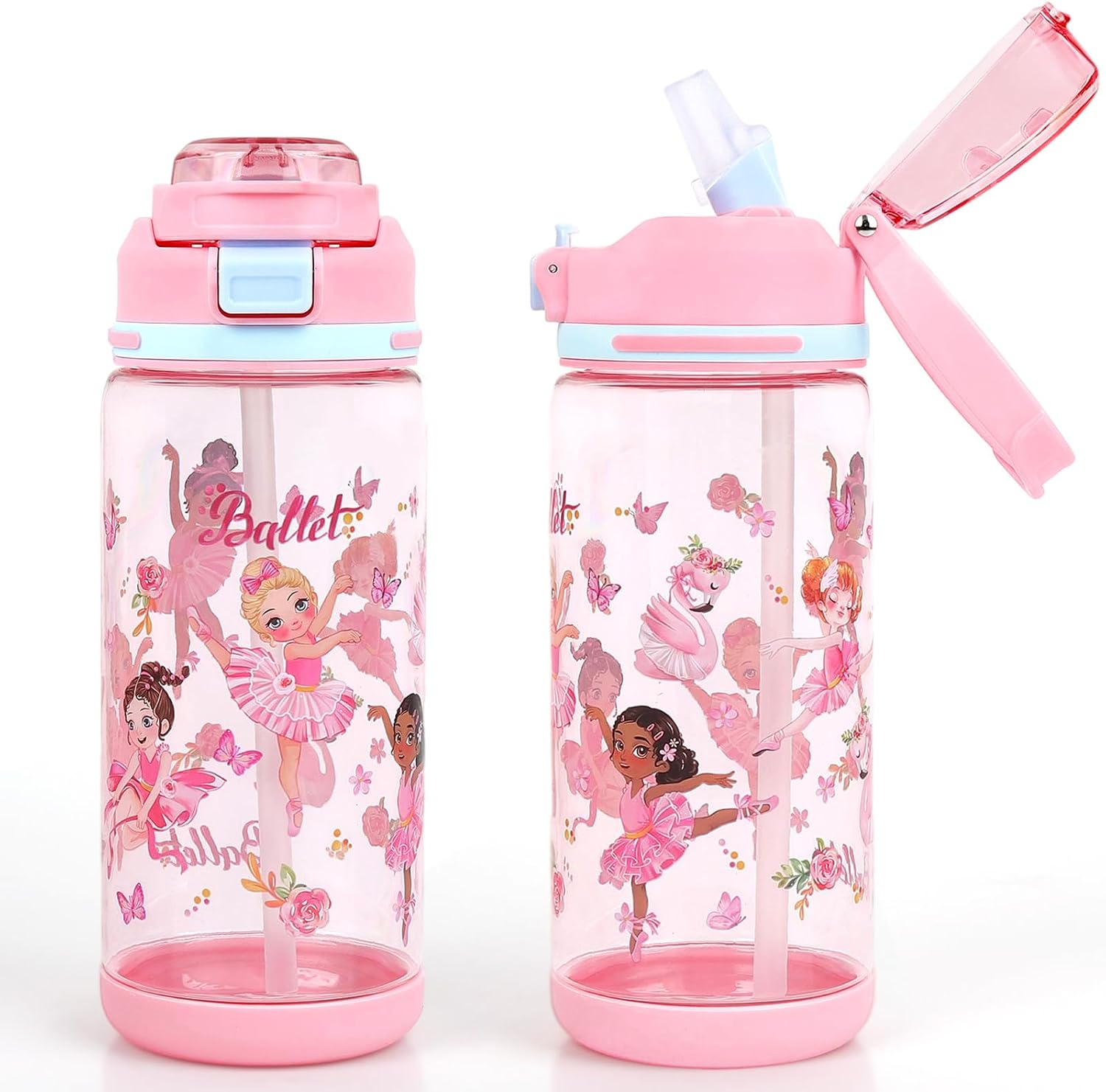 Kids Water Bottle 20oz Leakproof Plastic Water Cup with Straw for Children | Toddler Water Bottle with Handle and Pop-Up Spout Cover,Durable Safe for School Sports Daycare Travel & Camping