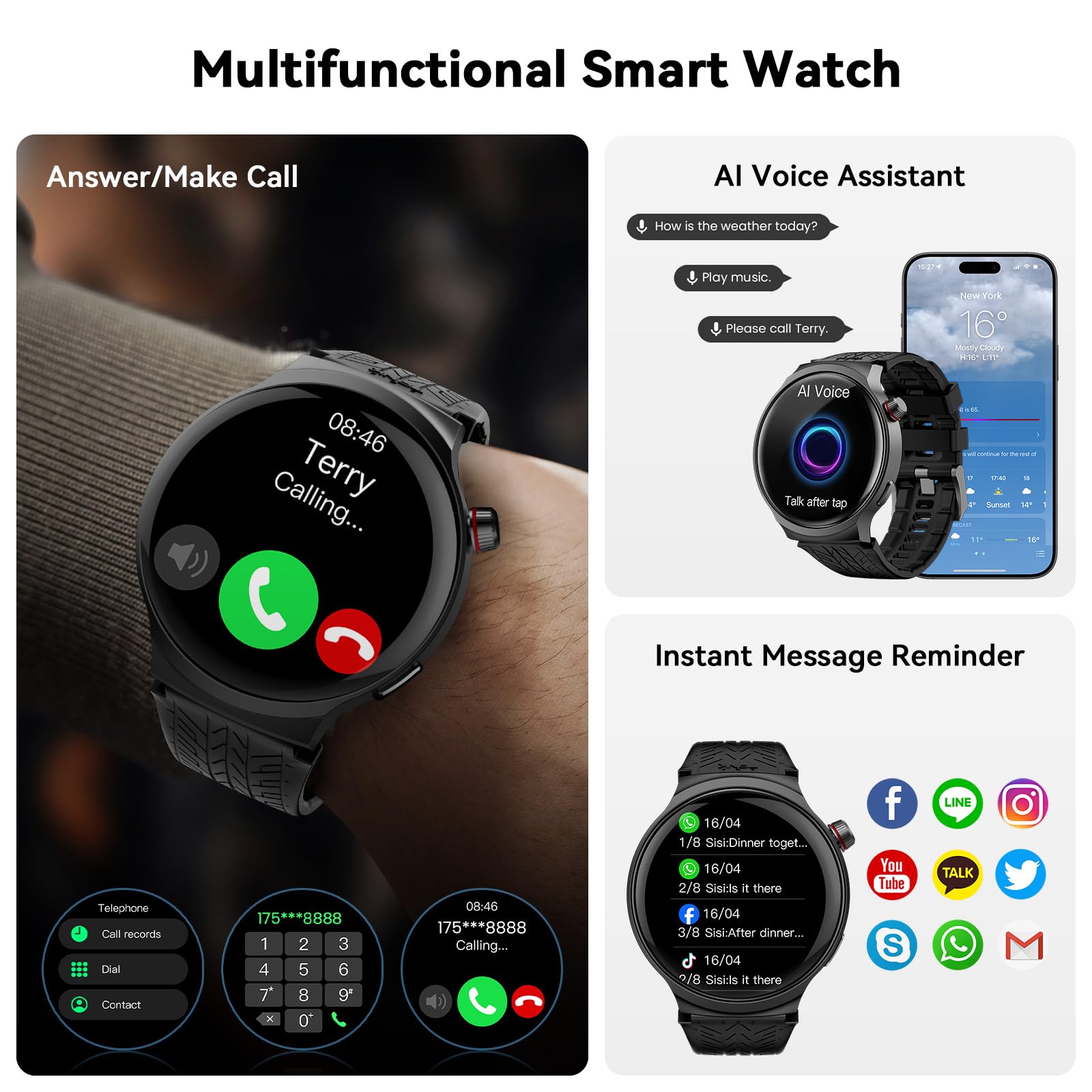 AMAZTIM Smart Watch for Men, 1.85" Ultra-Large Display, 120 Days Extra-Long Battery, Military-Grade Materials, Answer/Dial Calls, 100+ Sports Modes, 24/7 Heart Rate & Sleep Monitor, for Android & iOS