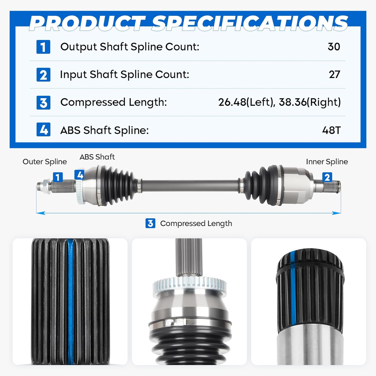 TadaMark 2PCs Front CV Axle Shaft Assembly Fit for Hyundai Sonata 2.4L 2015-2019, Fit for Kia Optima 2.4L 2016-2020, L4 Gas Only, Left and Right Side, for 66-3830, 66-3829
