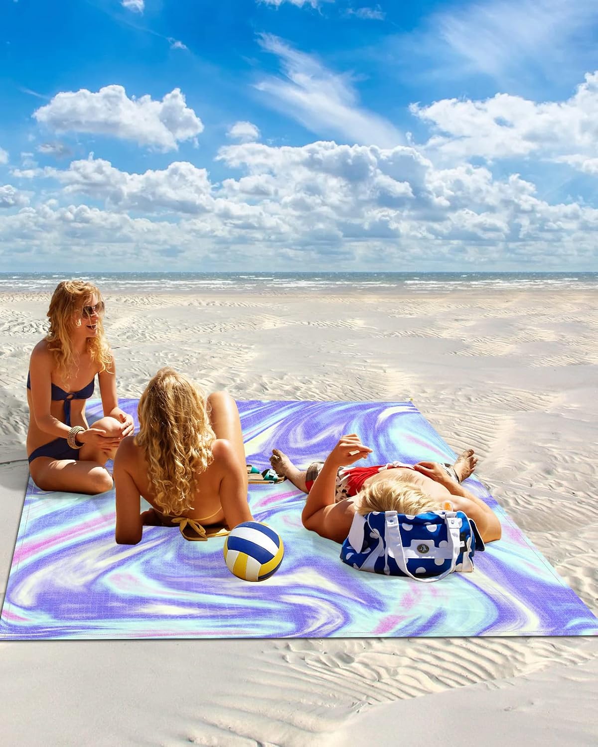 Abstract Marble Colorful Gradient Beach Blanket Waterproof Sandproof Outdoor Picnic Mat 118"x108" Ombre Fluid Lightweight Large Beaach Blankets with 4 Stake & 4 Corner Pockets