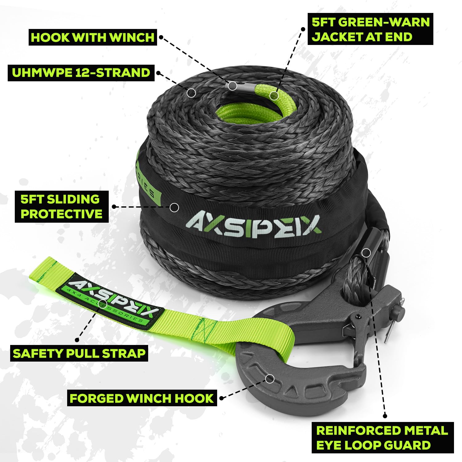 Amazon.co.jp: AXSIPEIX 合成ウインチロープケーブルキット 1/2インチ