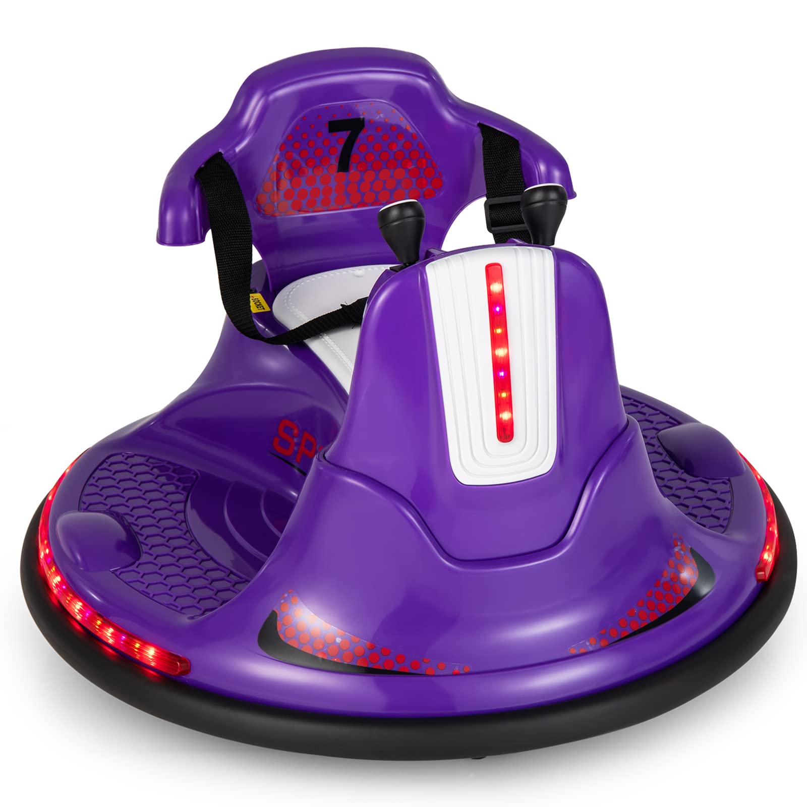 COSTWAY 6V Autoscontro Elettrico per Bambini, Veicolo Elettrico con Telecomando, Girevole a 360°, Luci LED Colorate e Cintura di Sicurezza Regolabile, 37-95 Mesi (Viola)