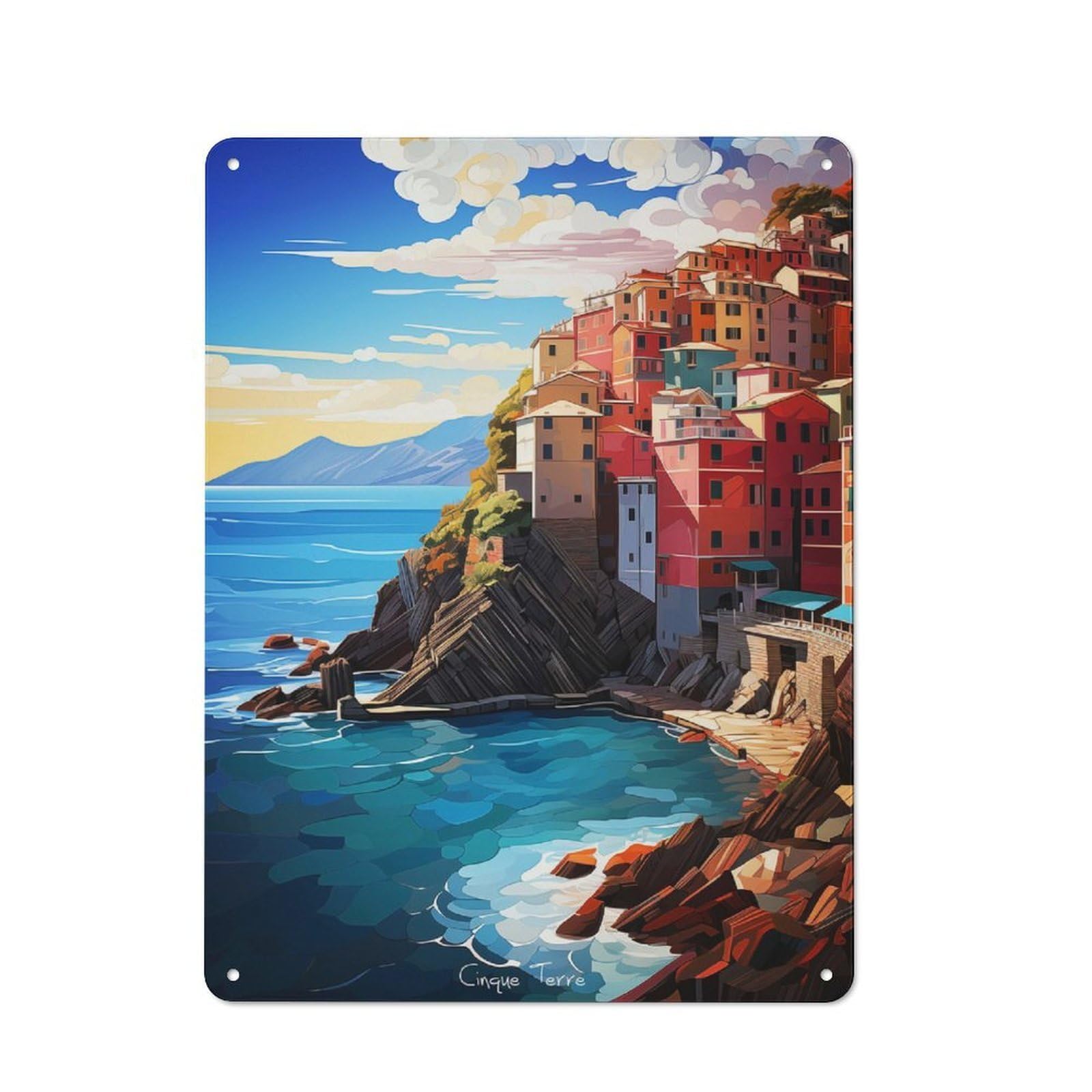 Junmoney Visit Cinq Terre Tin Wall Plaque 40X30cm With For Hallway Wall, With Clear Retro Wall Decor Character