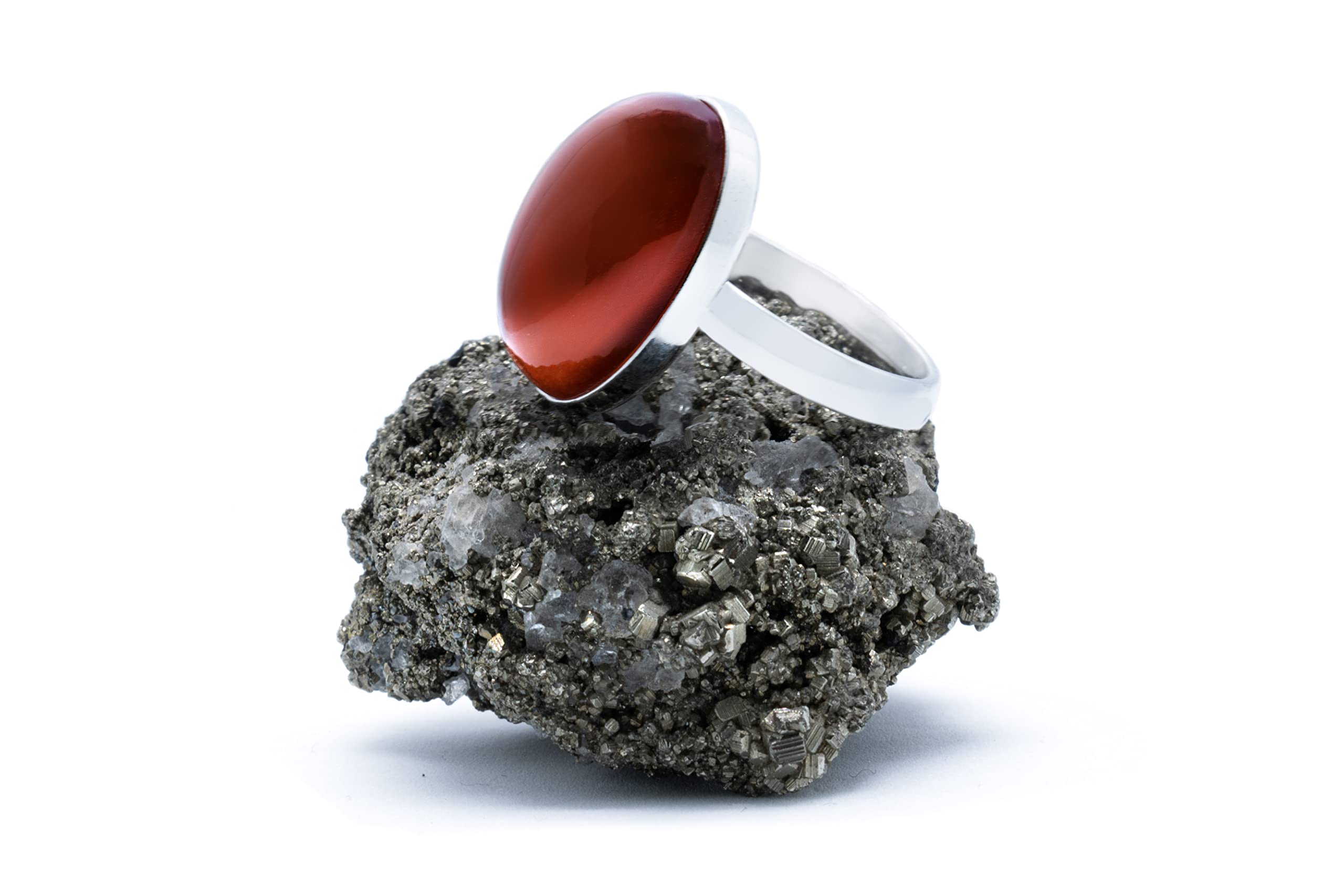 Anillo de Plata 925 con Ágata Roja (Piedra Natural) 18x13mm - Disponible Anillo Ajustable y Fijo, Tamaño de XS a XXXL, para Hombre, para Mujer - Caja Regalo Gratis