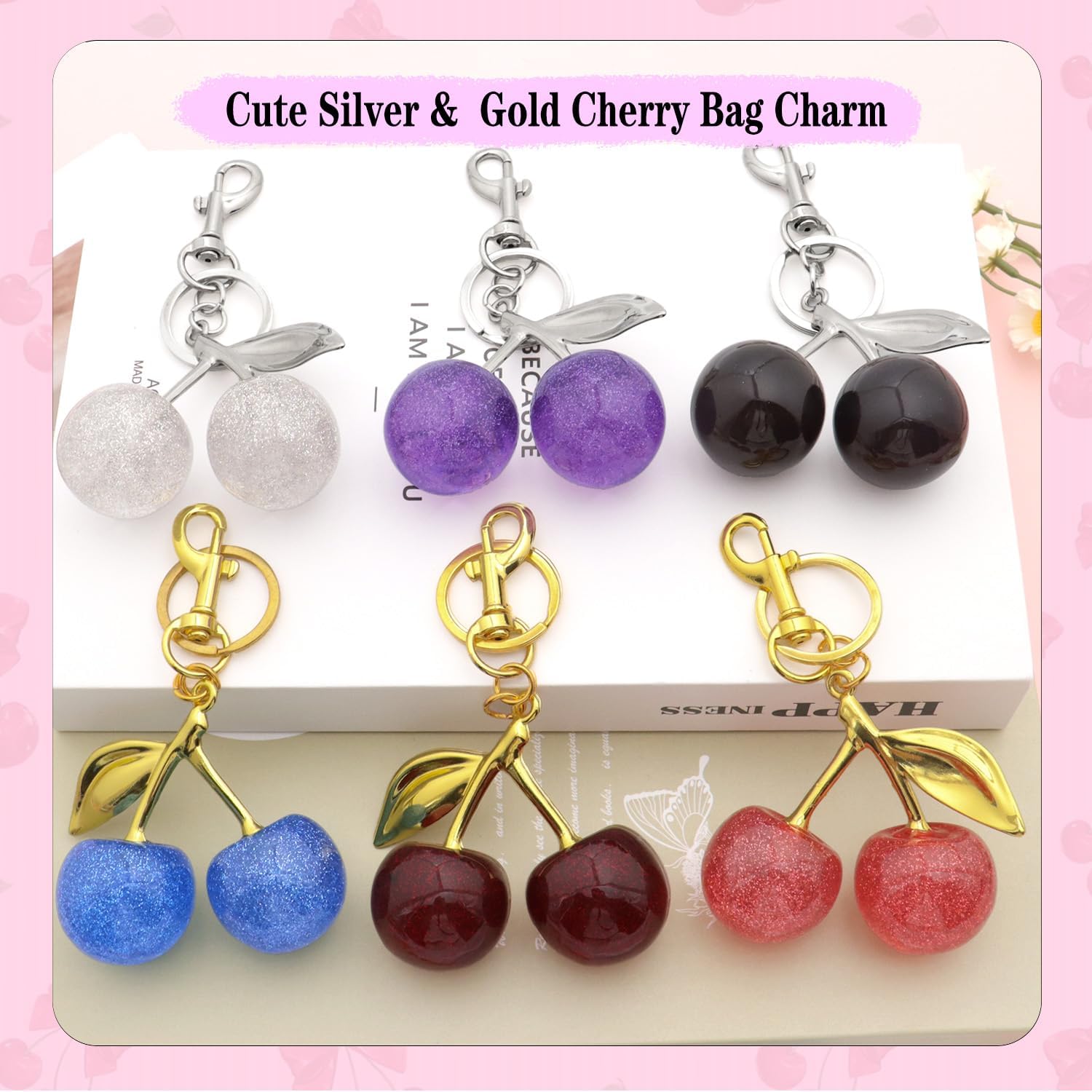 Cute Cherry Bag Charm Handbags Cherry Keychains for Women Purse Cherries Charms Key Chain Birthday Christmas Gift - Image 2