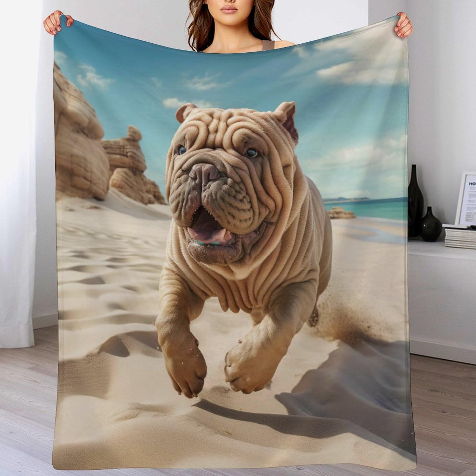 Couverture en chien mignon plaid douillet pour voyage et soirées cocooning