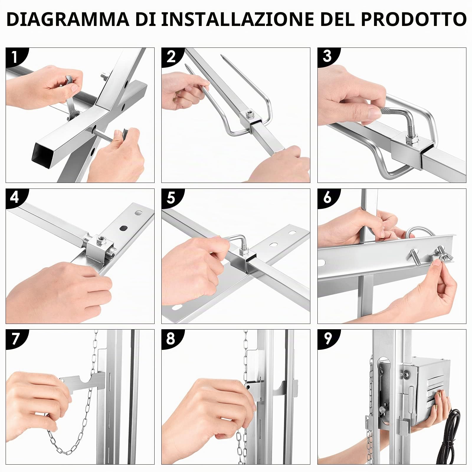 Girarrosto elettrico per barbecue, motore 15W a rotazione 360°, altezza regolabile 38-62 cm, spiedo in acciaio inox per maialino, agnello e tacchino, portatile per esterni e campeggio