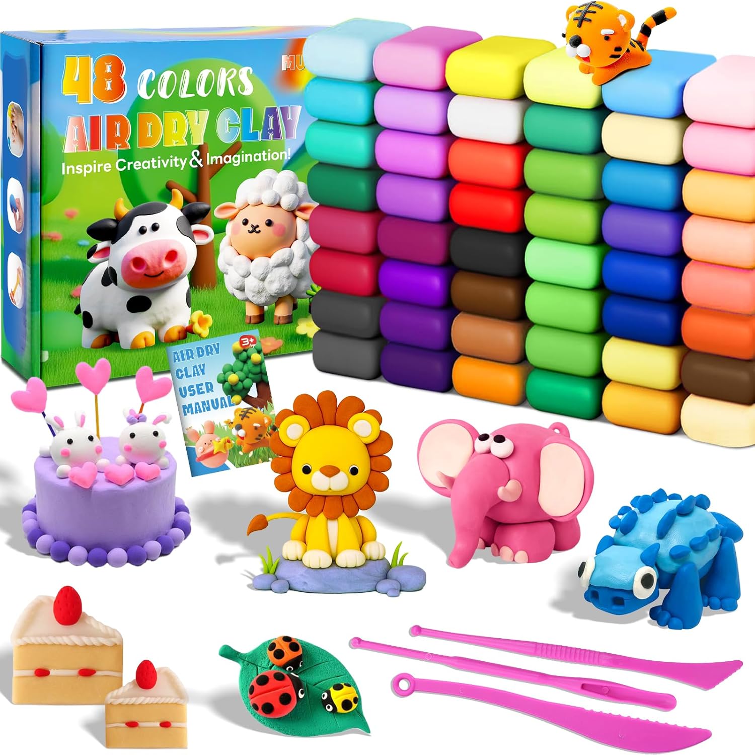 Air Dry Clay - 32 Colors Modeling Clay Kit with 3 Sculpting Tools,Safe & Non-Toxic,DIY Magic Gifts Toys for Boys,Girls,Kids