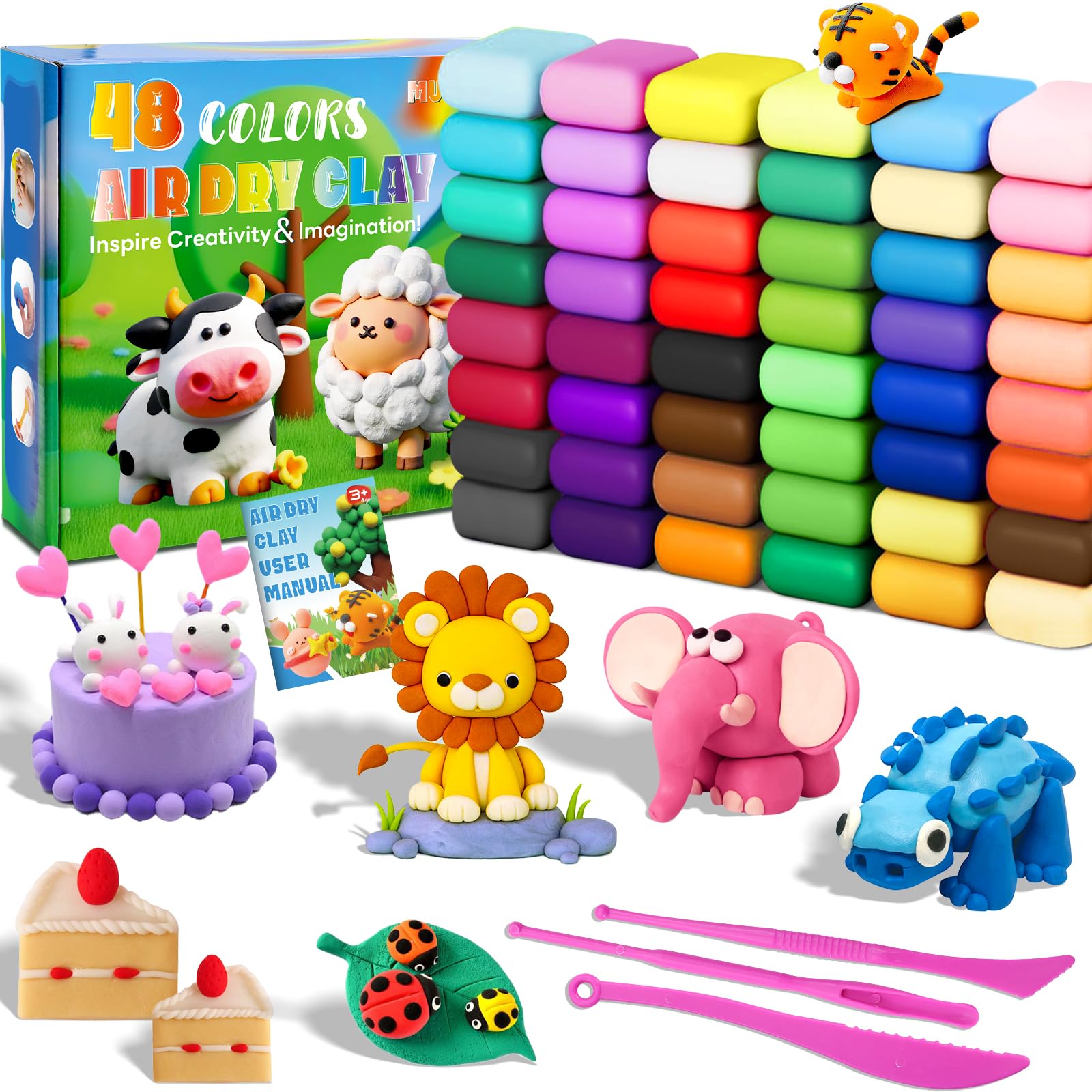 MuseLuxe Air Dry Clay - 48 Colors Modeling Clay Kit with 3 Sculpting Tools,Safe & Non-Toxic,DIY Magic Gifts Toys for Boys,Girls,Kids