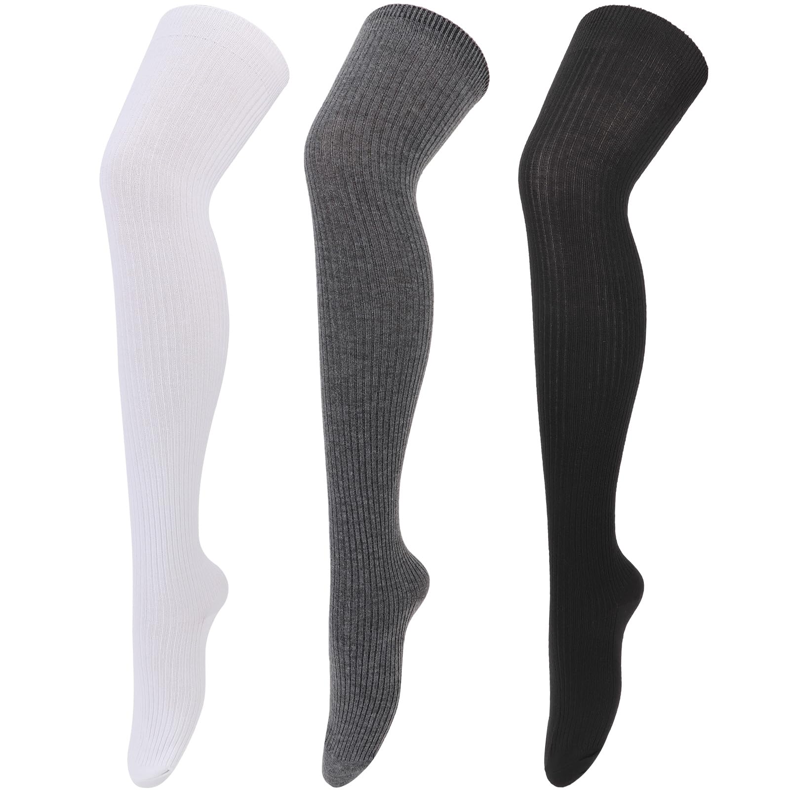 DRESHOW 3 Pares Calcetines Hasta la Rodilla para Mujer, Raya Escuela de Cosplay Casual Sobre la Rodilla Medias Hasta el Muslo Calcetines Largos
