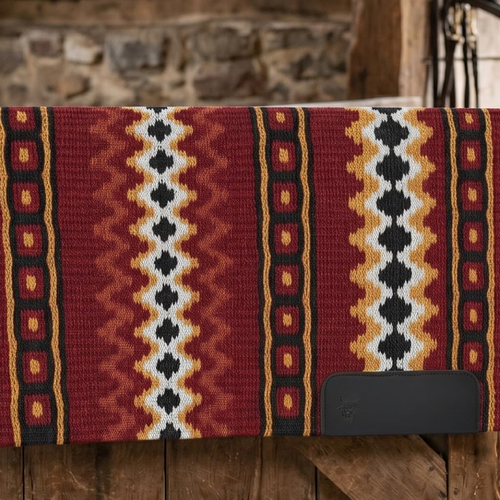 Western Show Saddle Pad/Blanket for Horses - Handmade Wool Saddle Blanket with New Zealand Design, Thick, Durable & Comfortable for Horse Riding (34” L x 34” W x 1) M82
