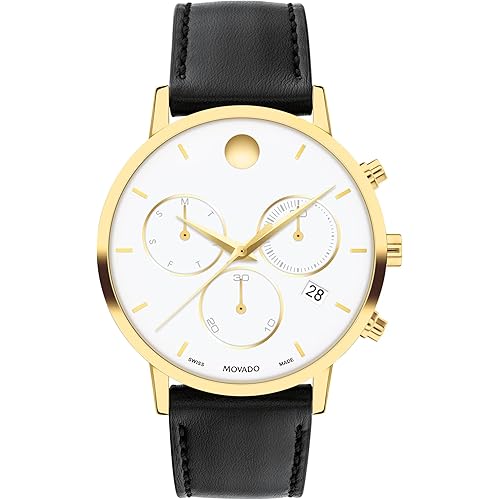 Movado Museum Classic Men's Swiss Chronograph Watch with Quartz Movement, Calfskin Strap, Water Resistance 3ATM/30 Meters - Classic Luxury Timepiece - Gift for Him - 42mm