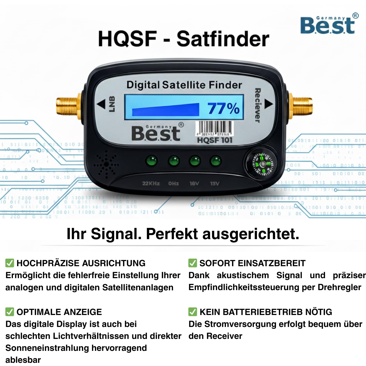 Pointeur satellite numérique | Appareil de mesure numérique pour un alignement rapide des satellites avec écran LCD, boussole et sortie sonore | Idéal pour Astra 19.2, Hotbird | Câble F et