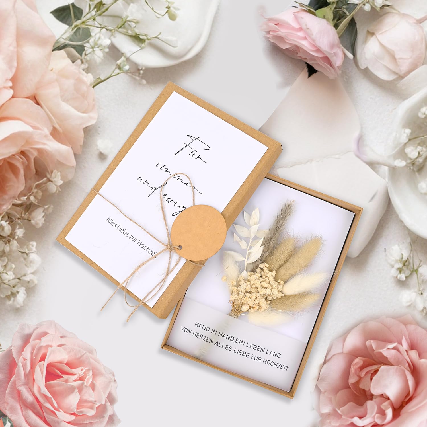 Wedding Money Gift Set with Dried Flowers, Greeting Card, Plastic Test Tube, Kraft Paper Gift Box, Ribbon Packaging for Bride and Groom(Style 1) - Image 4