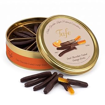 Tafe Dark Chocolate Coated Orange Sticks Premium Belgian Bitter Chocolate Gourmet Citrus Candy Gift Tin Box 300g 10.5 oz