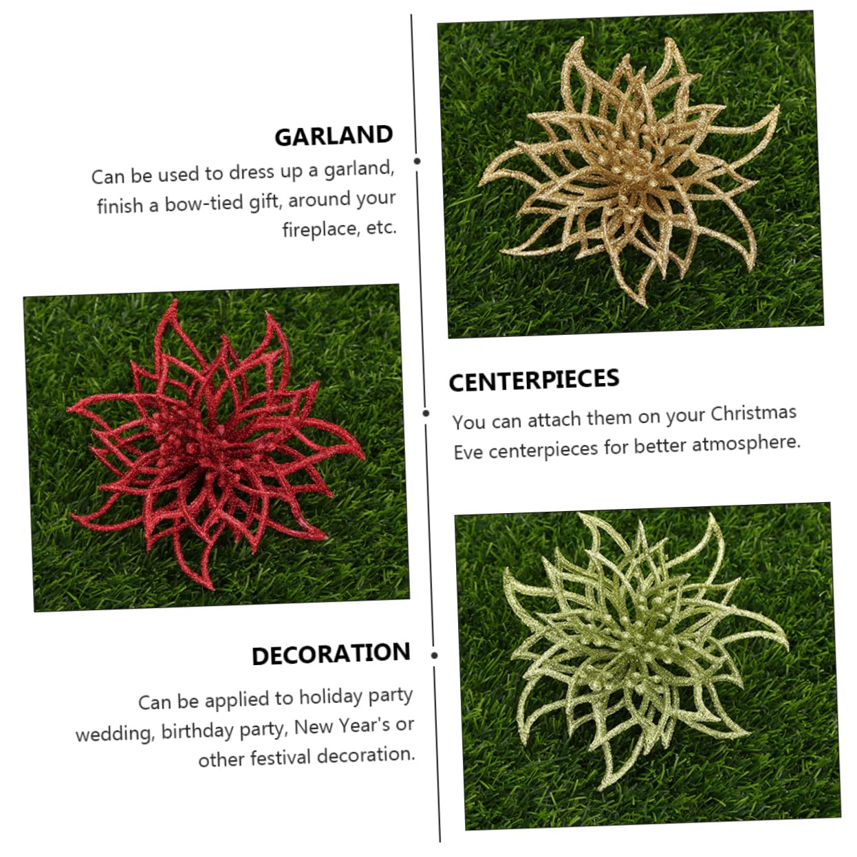 10pieza Flores Artificiales De Navidad Brillantes para Decoración De Fiesta Accesorios De Flores para Guirnalda y Árbol De Navidad Adorno De Poinsettia para Bodas y Celebraciones