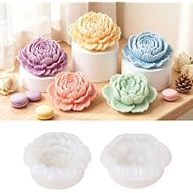 2Pcs Peony Flower Silicone Mold, Floral Bloom Epoxy Mold for Aromatherapy Candle Soap, 3D Layered Petal Blossom Figurine Molds DIY Wedding Desktop Decor