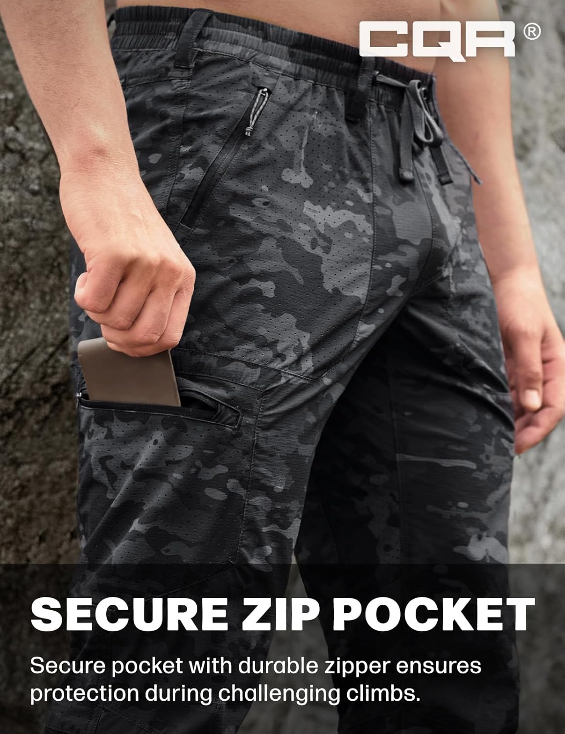 CQR Men's Lightweight Vent Hiking Pants, Water-Resistant & Breathable Sports Outdoor Athletic Pants with Elastic Waist - Image 6