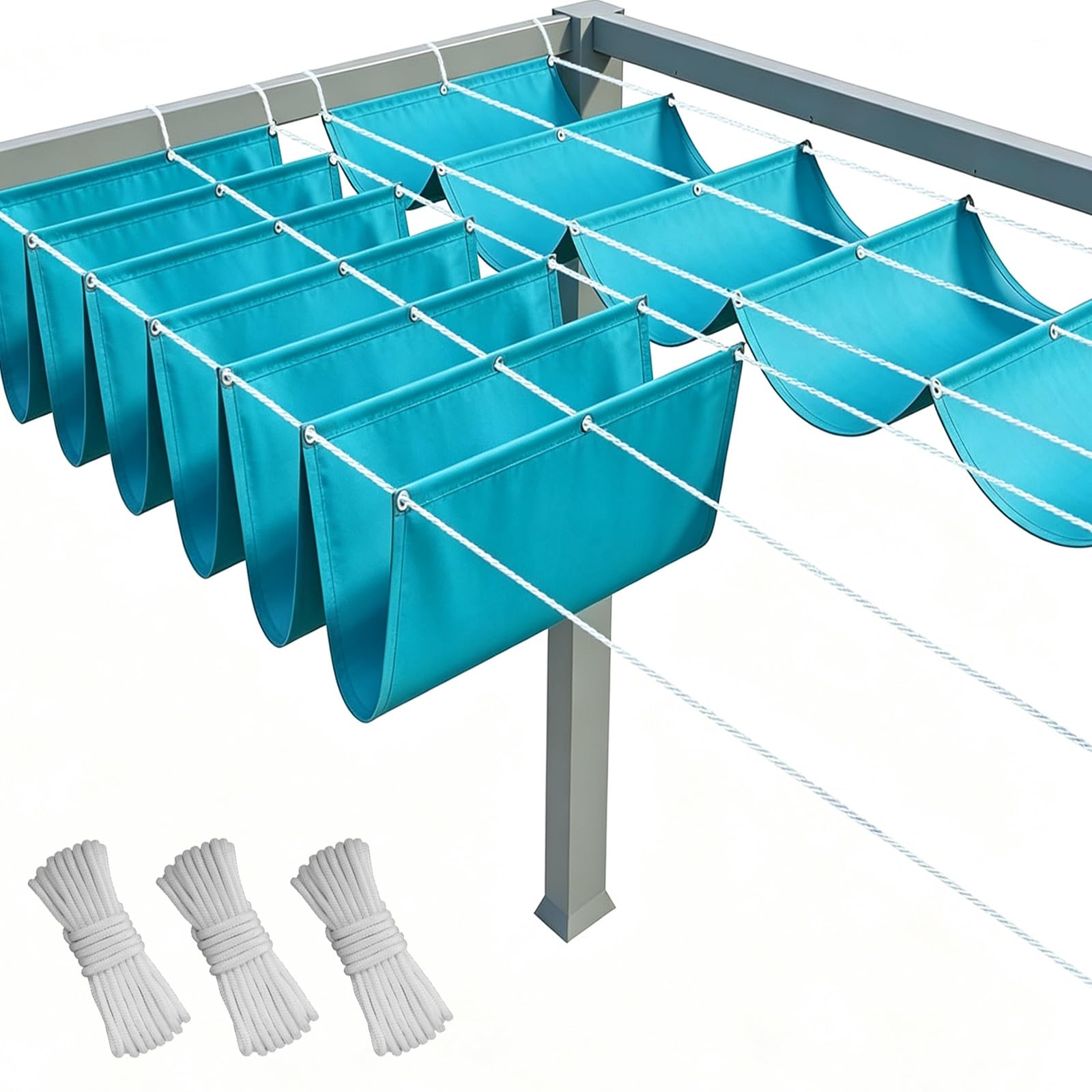 Toldo Retráctil de Onda 100 x 450 cm Impermeable Ondulada Toldos Exterior Protección Rayos UV Resistente Al Desgarro con Ojales y Cuerdas para Jardín Porche Patio Barbacoa, Azul Cielo