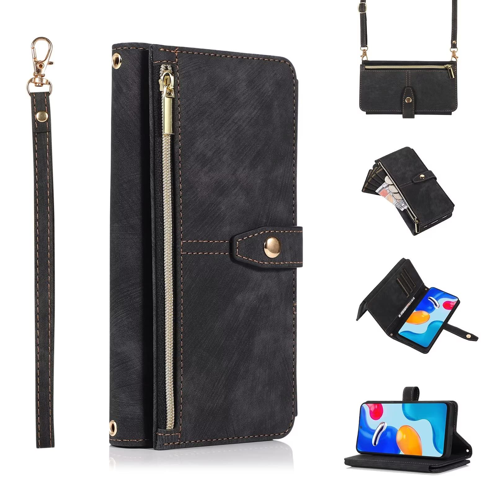 ESONG Cover per Xiaomi 13T/13T Pro Custodia,Portafoglio a Libro in Pelle Flip Cover,Magnetica protezione Wallet Case,Antiurto in TPU con 9 Slot per Schede/Pratico Cordino/Supporto,Verde
