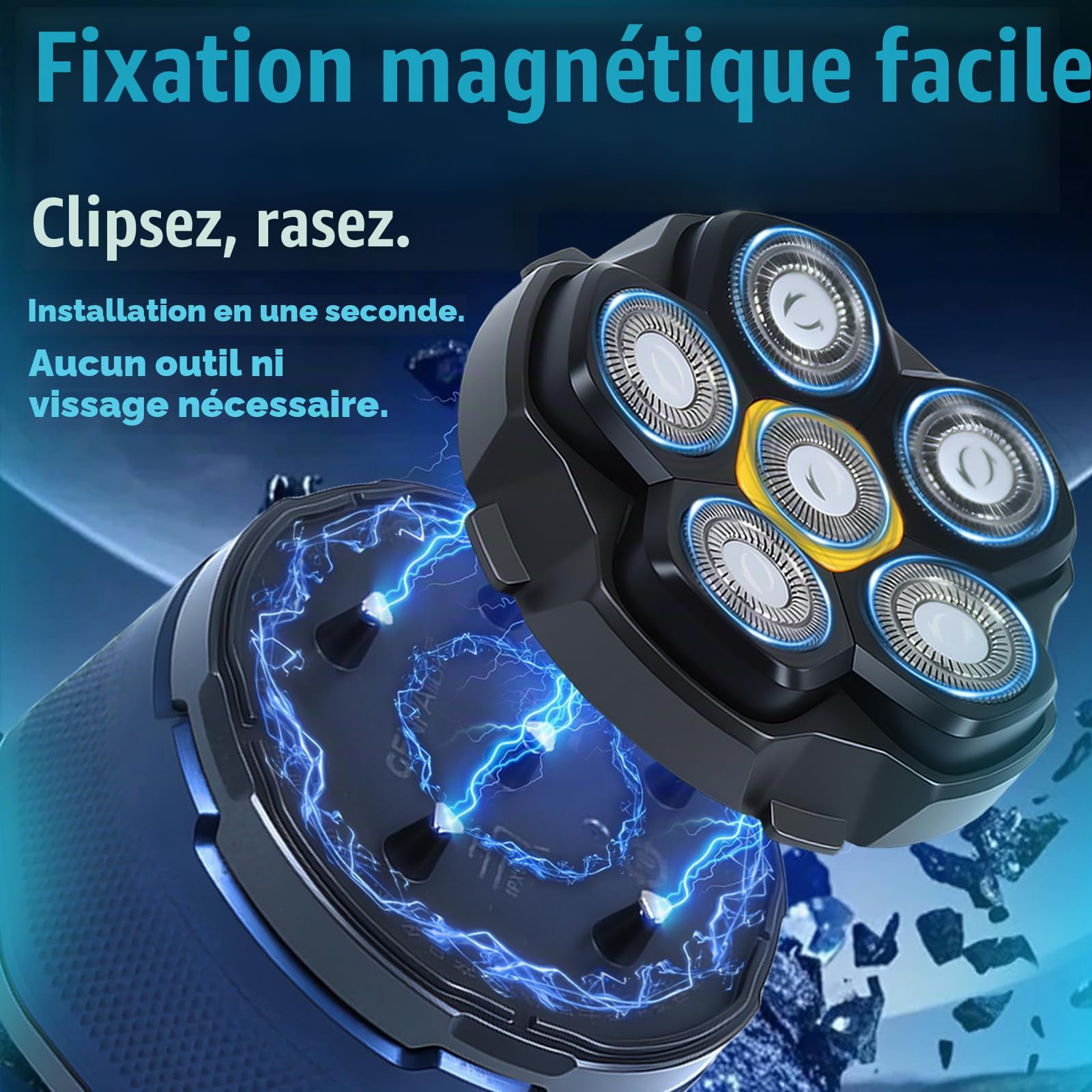 Têtes de rasoir magnétiques à 6 lames de rechange pour de nombreux rasoirs électriques magnétiques 6D, compatibles avec DOAO, Kensen, JoyKoi et Kibiy. (3 pièce)