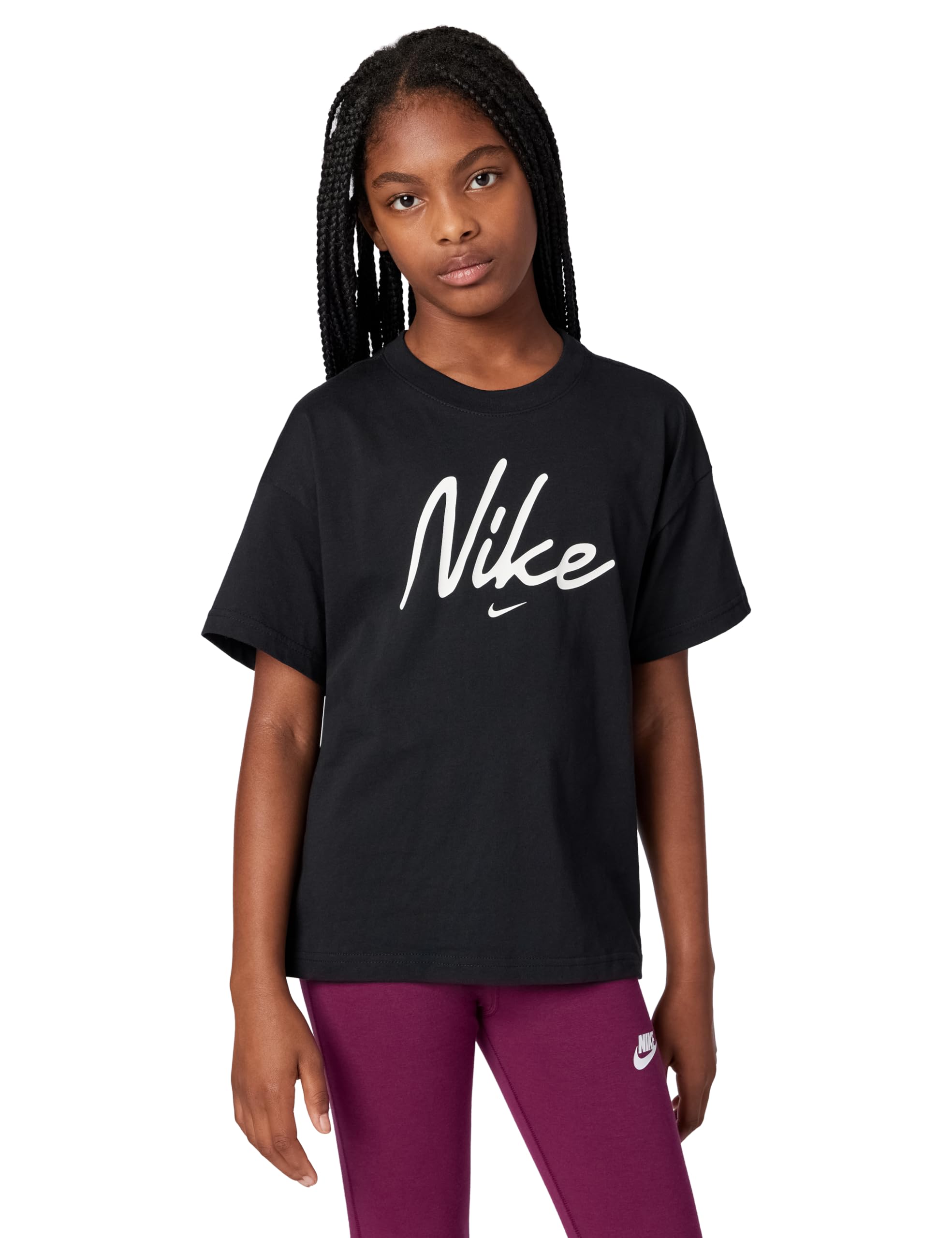 Photo 1 of Nike Girls' Sportswear T-Shirt (Modern Script), Black, Medium