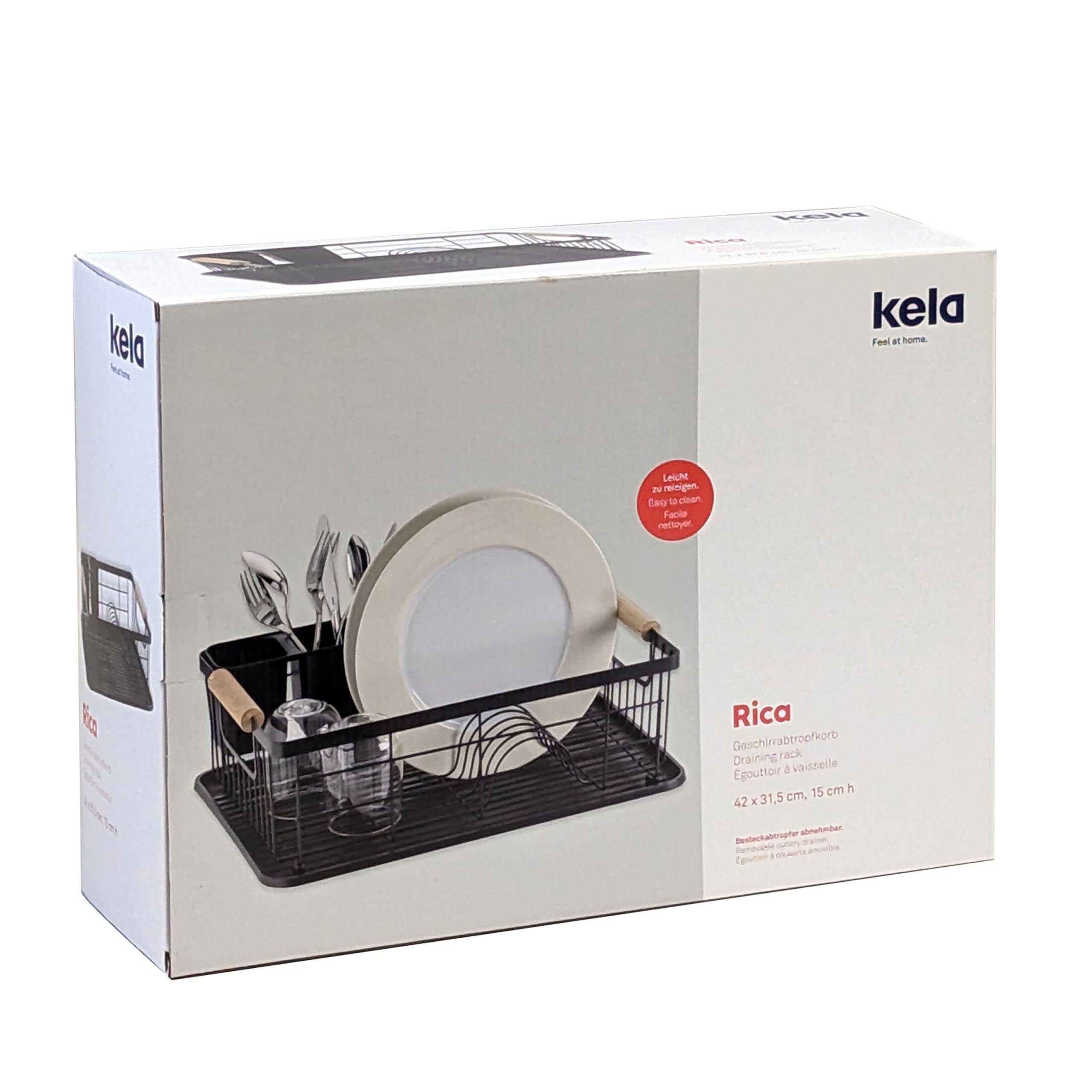 kela Escurridor de vajilla RICA de, metal Rejilla escurridora para 11 platos, 5 vasos, 2 cubiertos de plástico, negro
