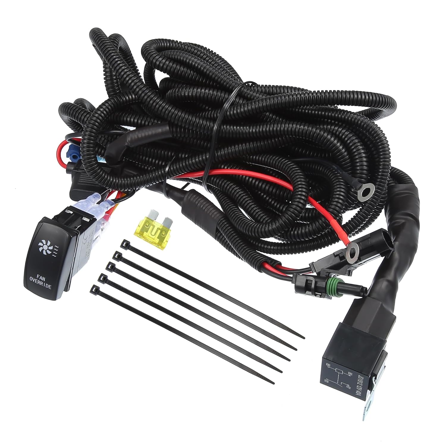 Radiator Fan Switch Kit with Relay and LED Rocker Switch,Manual Cooling Fan Override Control for Polaris RZR 800 900 XP 1000,Ranger,General 1000,Can-Am Maverick X3,Honda Talon,Yamaha YXZ