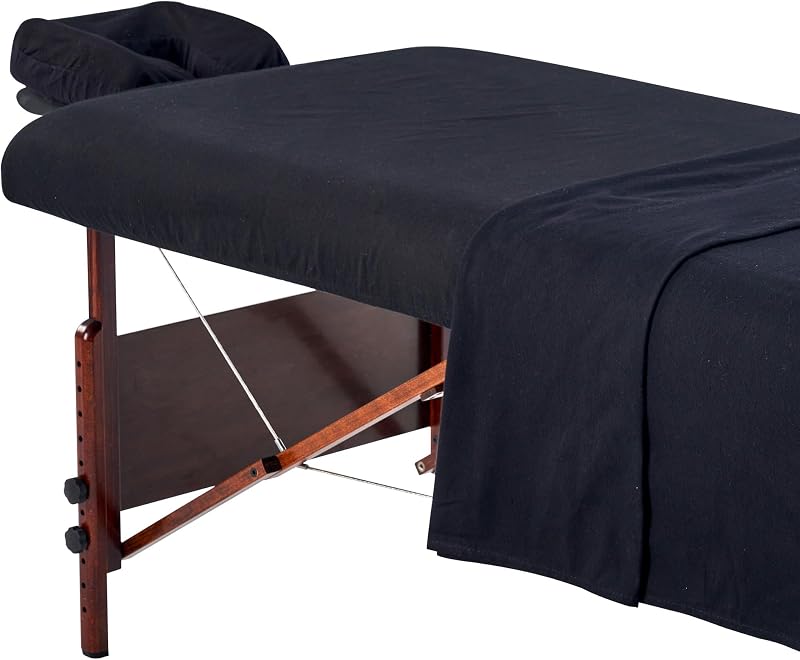 Master Massage Conjunto de Lençóis de Flanela para Maca de Massagem, 3 Peças, Preto
