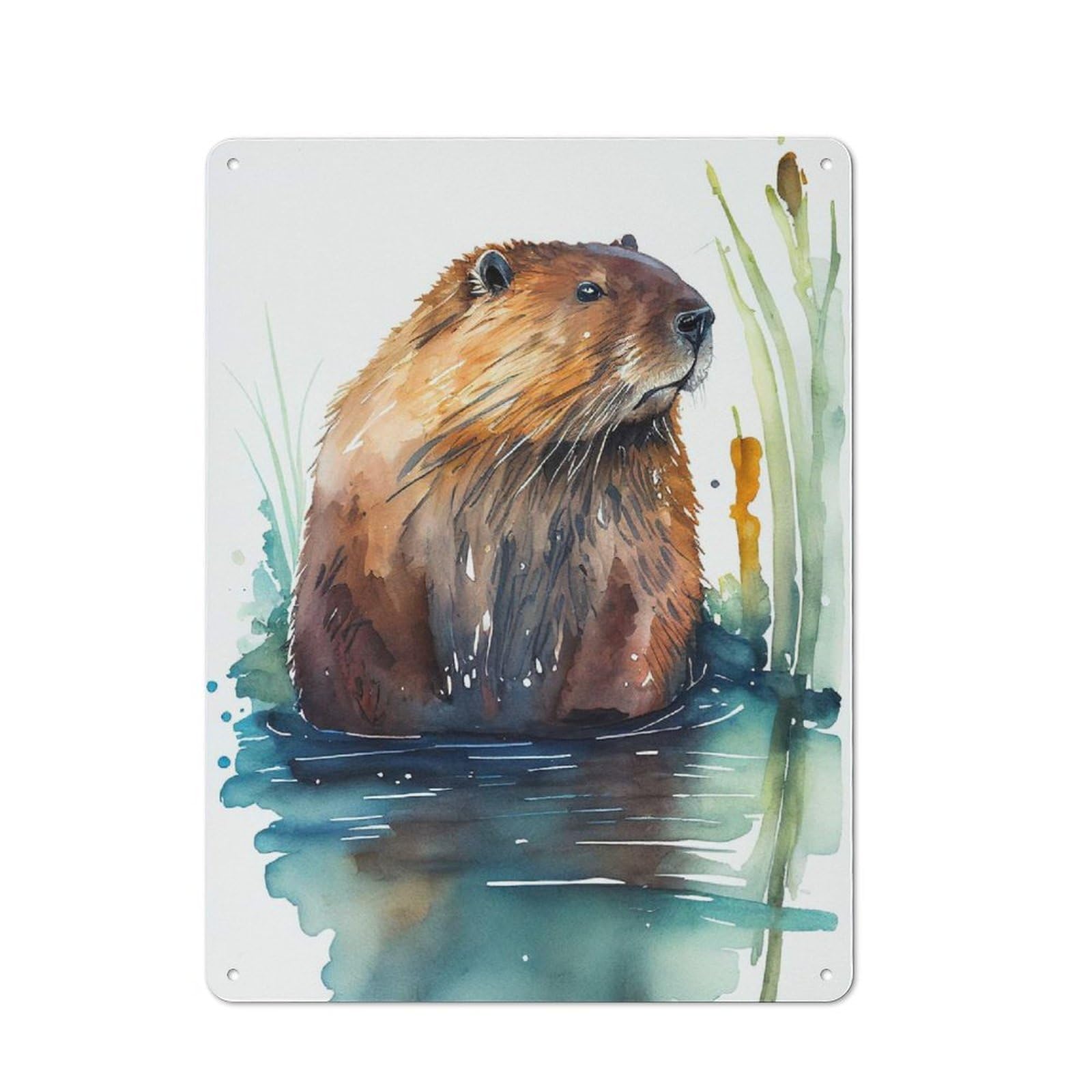 Junmoney Beaver Watercolor Retro Metal Sign 40X30cm For Garden Room Or Summerhouse, For Garden Room Decor Fans