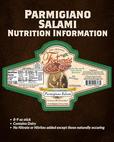 Miniatura 4 de Fortuna's Parmigiano Salami - Sin nitratos y gluten, cerdo totalmente natural, curado en seco, fabricado en Estados Unidos con queso parmigiano