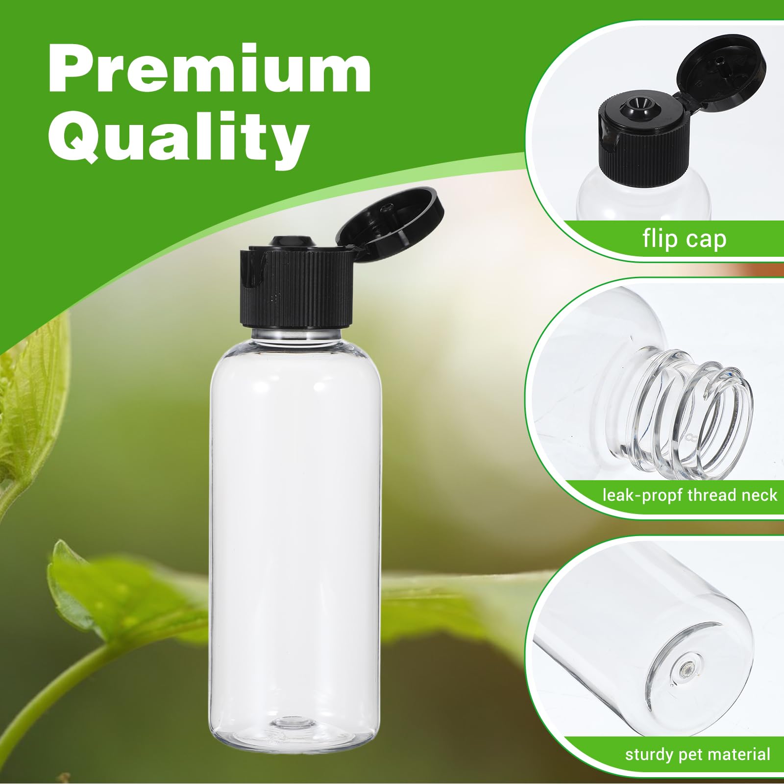 Oruola 8pcs Travel Containers for Toiletries,Travel Bottles for Toiletries,4 Sizes Plastic Travels Bottles with Leak-Proof Flip Cap,Travels Size Bottle for Shampoo,Lotion,and More (Black/Transparent) - Image 3