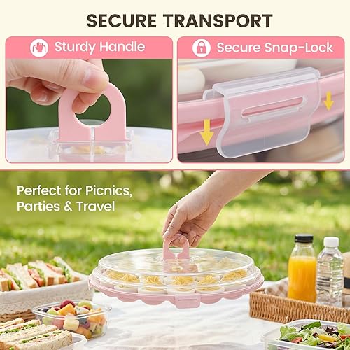 Miniatura 4 de HANSGO Recipientes para Huevos Rellenos con Tapa, Bandeja Portadora para Huevos Rellenos con 22 Ranuras para Fiestas y Cocina del Hogar, Rosa