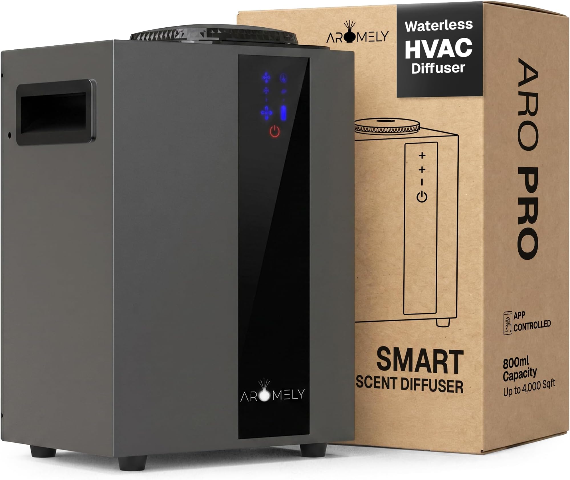 HVAC Scent Diffuser – Nebulizing Waterless Diffuser for Home, Office, Large Room & Commercial Use – Smart Bluetooth App Controlled, Up to 4,000 SQFT – Cold Air Diffusion Technology – Black