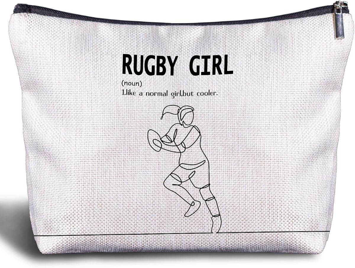 Bolsa de maquillaje para niña de rugby, regalos de rugby para mujeres, regalos de juegos de fútbol americano, regalos de jugadores de rugby para mujeres, regalos para amantes de los deportes, bolsa de cosméticos, neceser