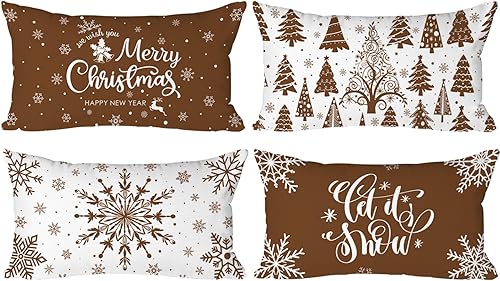 Vista 14 de Lanpn Fundas de Almohada Lumbar Decorativas de Navidad Blancas y Doradas con Bronceado 12x20 Juego de 4, Fundas de Cojín Navideño Decorativas Largas