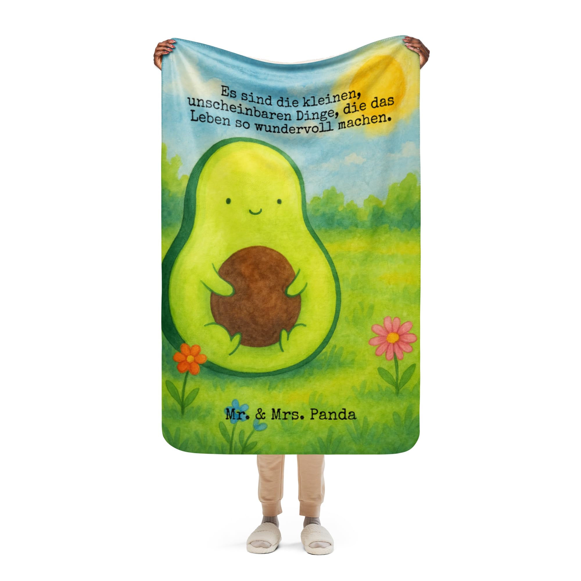 Mr. & Mrs. Panda Decke Avocado Kern Design 100 x 150 cm - Geschenk, Baby, Liebe, Avokado, Heimdecke, Kuscheldecke, Wunder, Winterdecke, Wohndecke, Tagesdecke