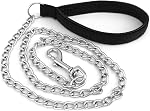 Heavy Duty Metal Dog Leash for Large Medium Dogs, Chew Proof 3.0mm Chrome-Plated Chain Leash with Padded Handle, 360° Swivel Clip 6FT Strong Dog Chain for Training Walking