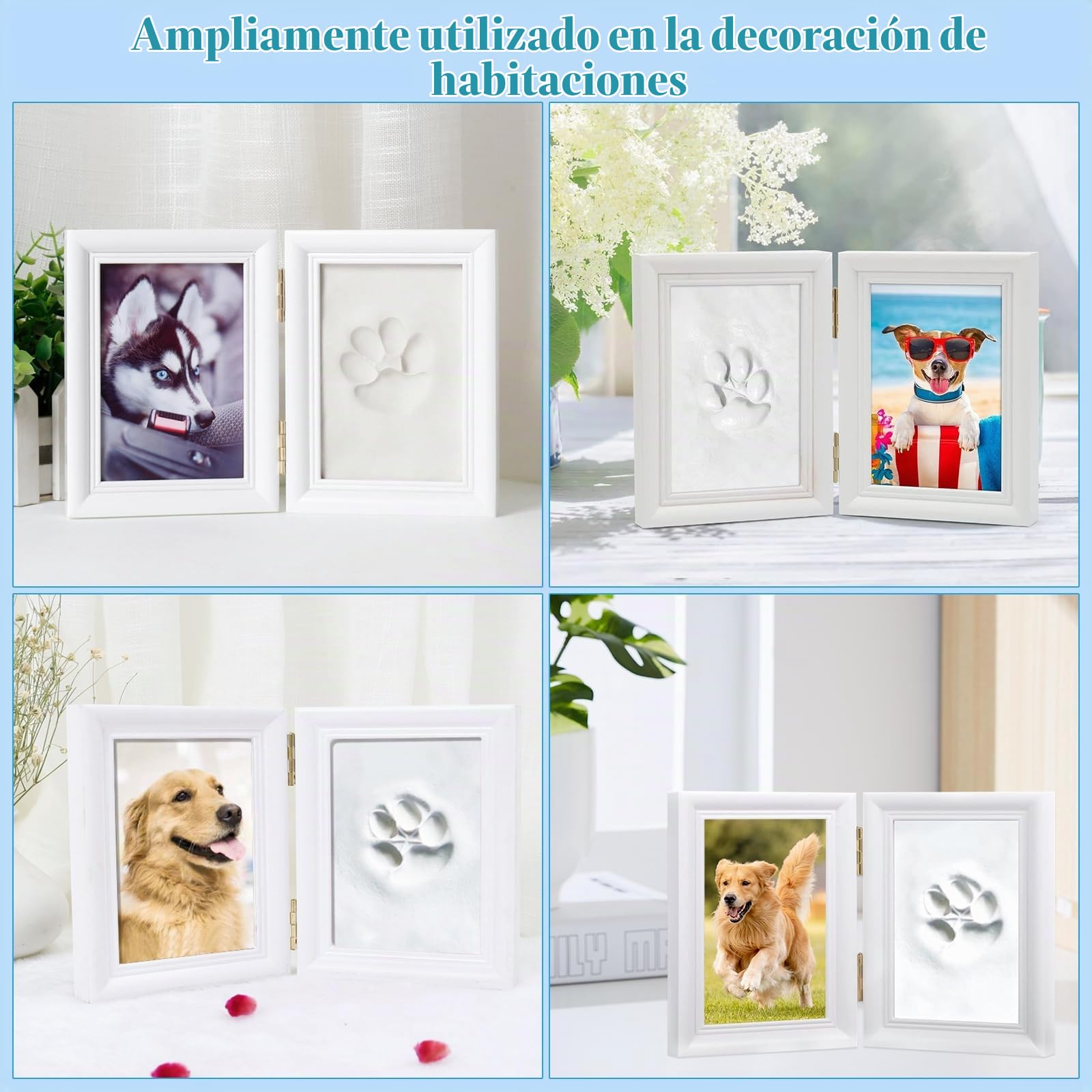 Juego de Huellas de Perro y Gato, Molde de yeso 3D - Caja de Recuerdos, Conjunto de Marco de Fotos y Huellas de Patas, para Marco de Fotos con Estampado de pata de Mascota y Juego de Sellos