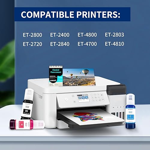 Miniatura 2 de GUBFFON Tinta 522 de 20.3 fl oz para impresora Epson EcoTank ET-2720 ET-2800 ET-2803 ET-2840, ET-4700, ET-4800, ET-4810, T522 Líquido de repuesto de