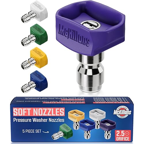 McKillans® 2026 Soft Pressure Washer Nozzle Tips - Fast Rinse - New Spray Angles 60° 50° 40° 25° 15° - Easy-Grip Design - 304 Stainless Steel - 1/4" Quick Connect - Power Washer Tips Set (2.5 Orifice)