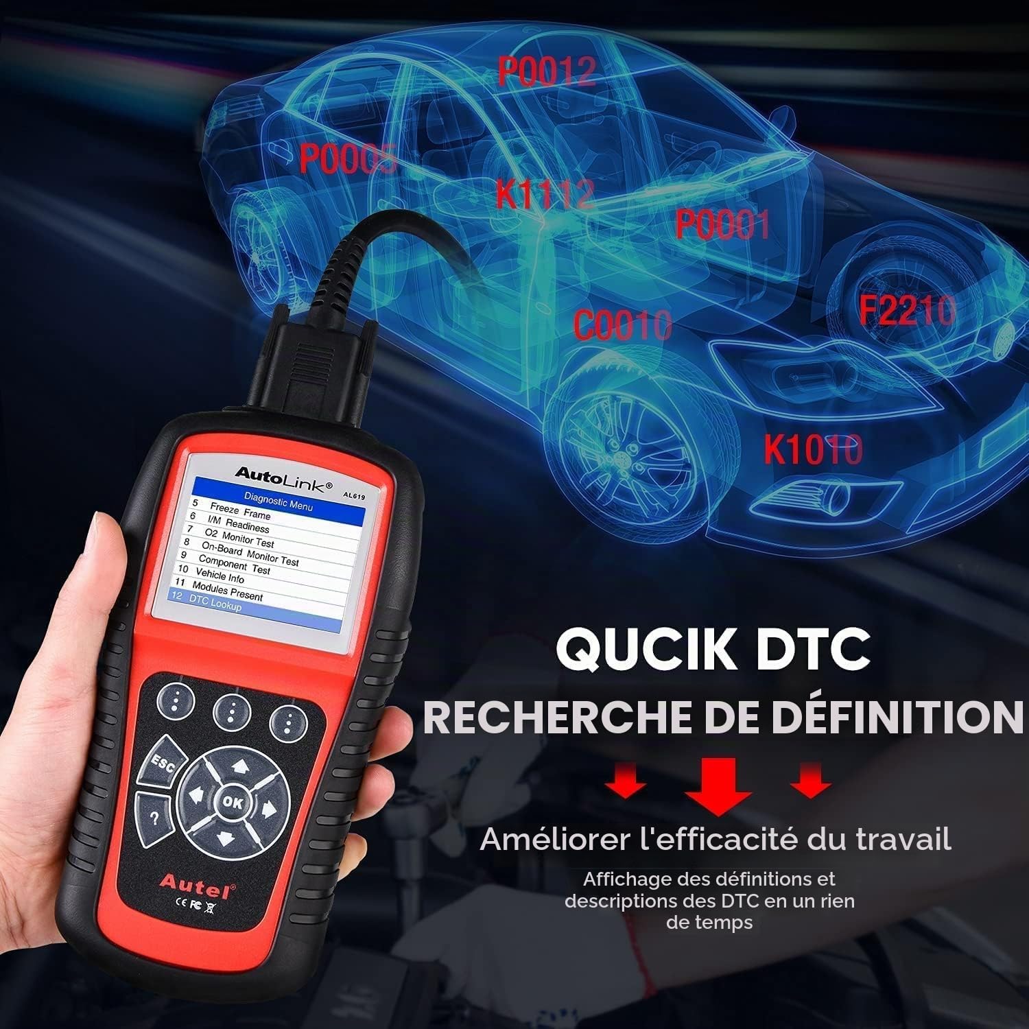 Autel AutoLink AL619 Scanner Diagnostic Automatique OBD2 ABS SRS Can