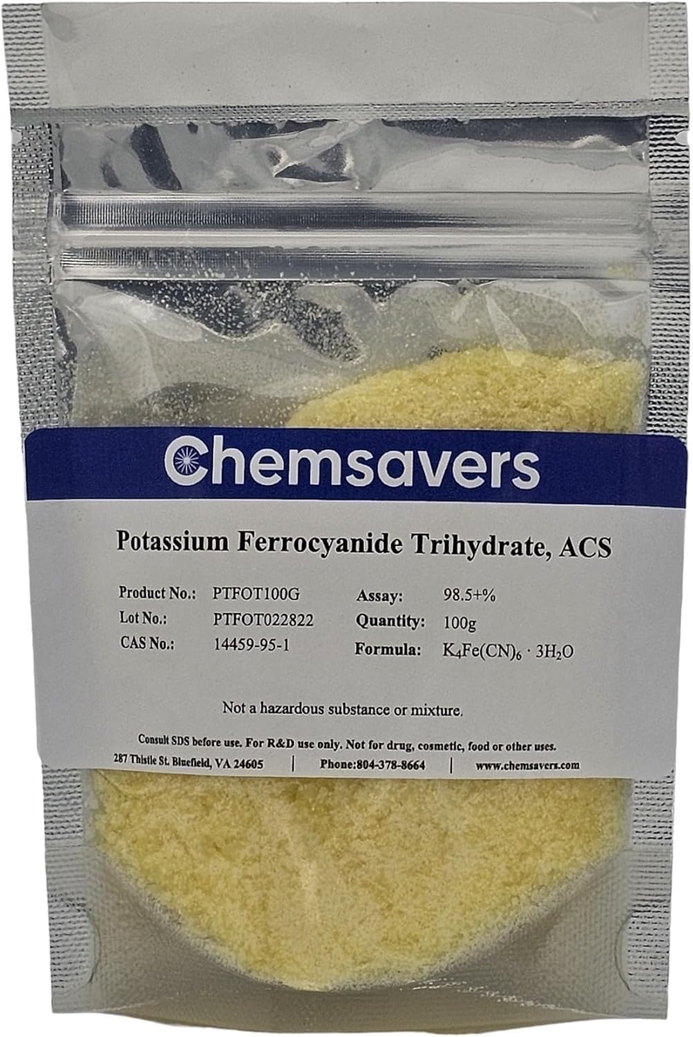 Potassium Hexacyanoferrate(II) Trihydrate, ACS, 98.5-102.0%, 100g