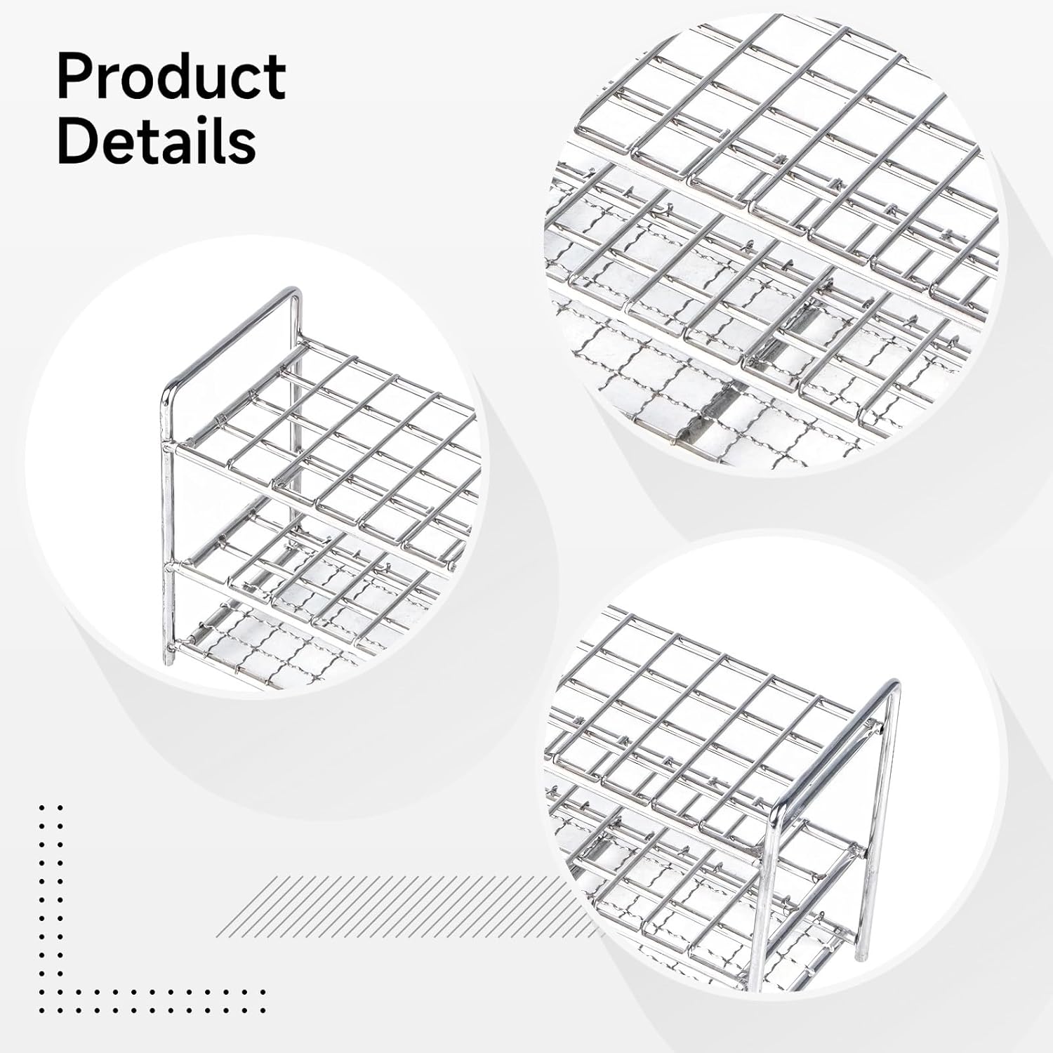 Lab 40-Hole Tube Rack, 16 Mm (0.63 In), Stainless Steel, Holds 15 Mm (0.59 In) Test Tubes, Open Storage Design, Simple Cleaning, Suitable For Lab And Display