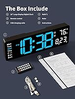 Vista 7 de MASHI Digital Wall Clock, 16" Large Display Digital Clock with Remote Control, Auto-Dimming Wall Clock with Night Light, DST, Date Week,Temp for