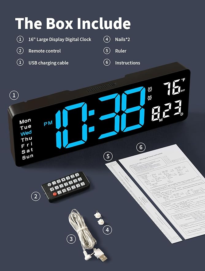 Reloj de Pared Digital MASHI 16" con Control Remoto miniatura 7